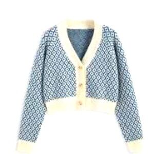 Light blue graphic ivory trim cardigan| | Cider Size Large   NWT